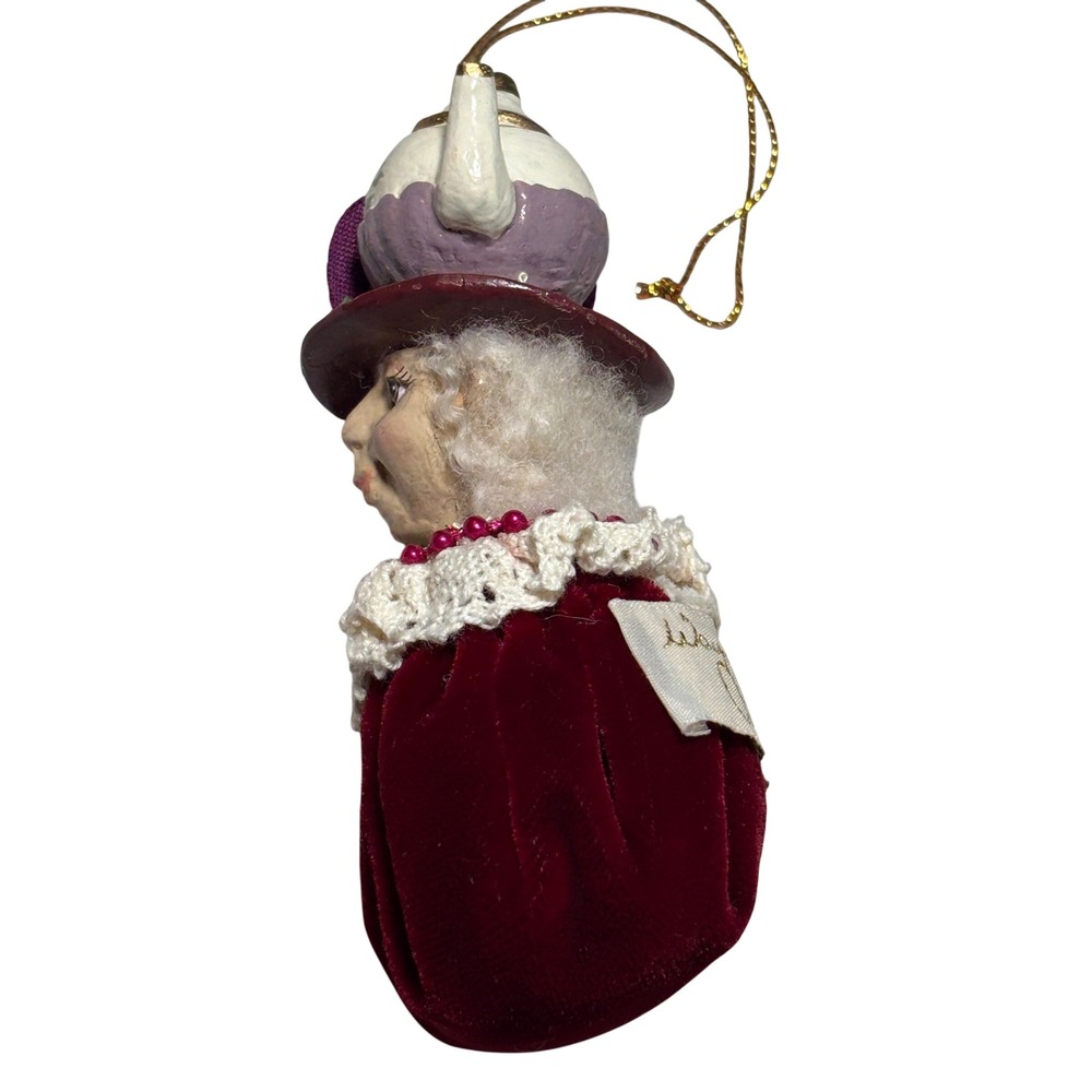 Catherine's Collection Old Lady Teapot Ornament Burgundy Velvet Lace Whimsical - Picture 6 of 11